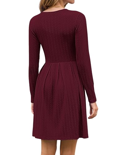 AUSELILY Long Sleeve Dress Women 2025 Crew Neck Fall Dresses Casual Knee Length Dress with Pockets4