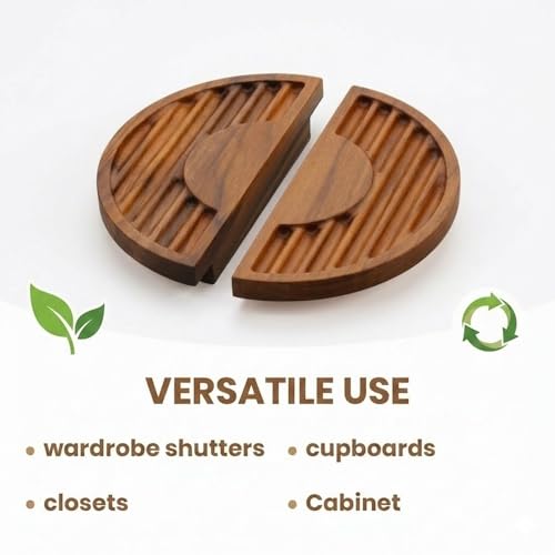 Image of Crescent Groove Half Moon Teak Wood Handle /Main Door Handle /Pull Push Handle for Door /Wardrobe Handle /Complete Set of 1 Handles (Left & Right) 6 * 3 Inch - Model 5007-| 3 Years Warranty |