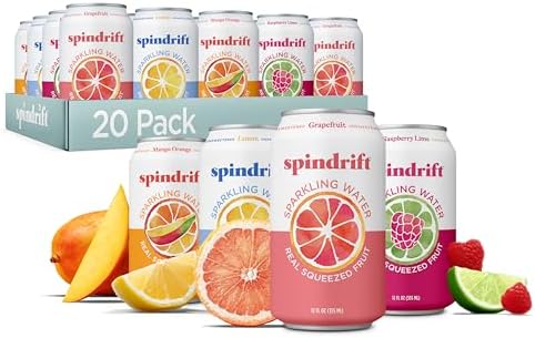 Spindrift Sparkling Water, 4 Flavor Variety Pack, Made with Real Squeezed Fruit, 12 Fl Oz Cans, Pack of 20 Seltzer Water Cans