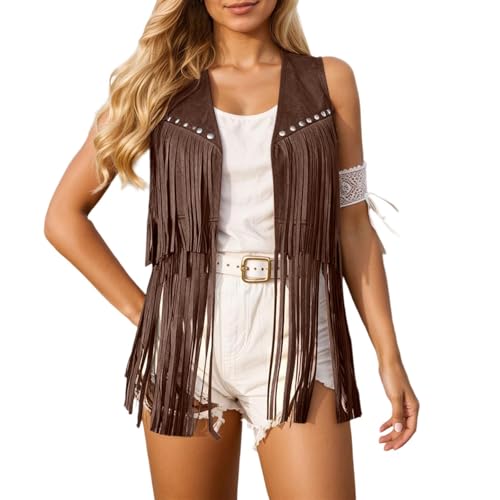 Chaleco con flecos informal chaqueta sin mangas abierta y ropa boho casual