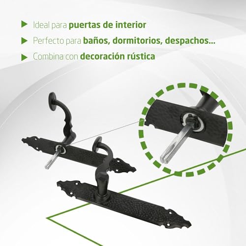 Miniatura 4 de Amig - Juego De Manillas Rústicas - Placa Martilleada - 280 X 45 Mm - Ideal Para Aumentar La Privacidad De Una Estancia - Placa De Acero Y Tirador De Zamak Negro