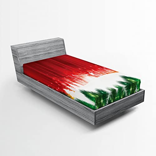 Ambesonne Christmas 2 Pack Fitted Sheet, Xmas Theme, Bed Cover All-Round Elastic Deep Pockets 2 Pieces, Package Contains 2 Twin Size Fitted Sheets, Green Red