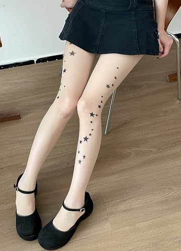 Image of Erinaco Women's Flower Pattern Sheer Footed Pantyhose Control Top Tights Stockings with Reinforced Toes
