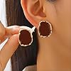 Vintage Black Enamel Square Earrings for Women Fashion Two Tone Gold Stud Dripping Oil Dangle Earring Trendy Formal Aesthetic Statement Jewelry Rectangle Gifts (Brown 2) #1