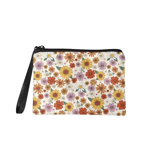 Coloranimal Retro Y2K Daisy Flower Sunflower Floral Hippy Coin Purse for Women Ladies Aesthetic Trendy Trippy Hippie Canvas Change Pouches Small Clutch Wallet Credit Card Holder Cosmetic Bag