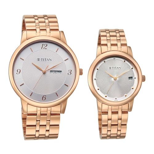 Image of Titan Bandhan Eternal Pair Analog with Date and Silver Dial Rose Gold Stainless Steel Strap Watch for Couples - 19672967WM01