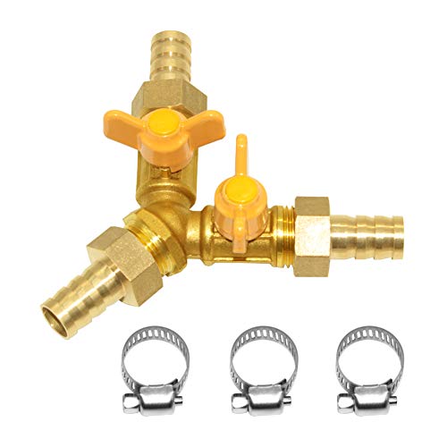 Beduan 3 Way Shut Off Ball Valve, 1/2" Hose Barb 2 Switch Brass Y Shaped Valve