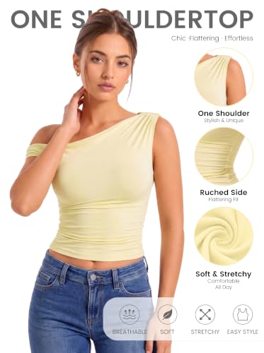 FLYSHEWIN Y2K Black Off The Shoulder Tops for Women Double Lined Sleeveless Trendy Going Out Crop Tank Shirt Blouses Shirts(Yellow,XL) — view 6
