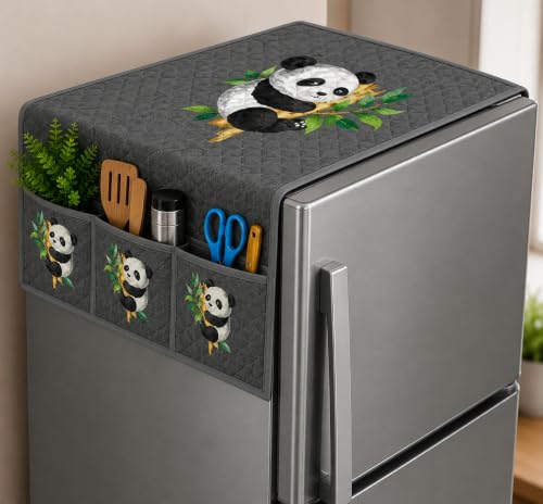 Image of Refrigerator Top Cover for Single Door & Double Door 165-225 Litre | Washable, Anti-Slip Protective Velvet Fabric Fridge Top Cover with 6 Storage Pockets, Extra Storage Space 101 x 55 cm