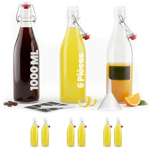 casavetro 6 bouteille en verre avec bouchon 1000ml 1 litre – fermentation kombucha limonade eau...