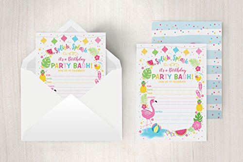 Your Main Event Prints Flamingo Birthday Invitation - Summer Pool Party Invite - Flamingle Invitation - Splash Pad, Waterslide, Flamingle Party, Luau - 20 Fill-In Invitations - Envelopes Not Included - Thumbnail 5
