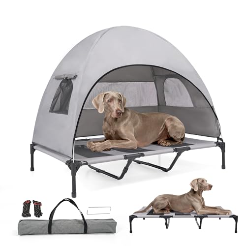 Elevated Outdoor Dog Bed with Canopy – Cooling Camping...