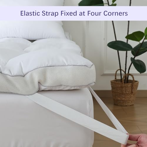 WhatsBedding Memory Foam Mattress Topper, Pressure-Relieving Cooling Mattress Pad with Secure Strap Design for Back Pain, Soft and Supportive Bed Topper