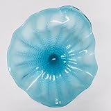 1PC Modern Hand Blown Glass Art Platter Wall Decor for Walls, Unique Hand Blown Glass Plate, Baby Blue Accent for Kitchen,Living Room LR810, 12' DIA