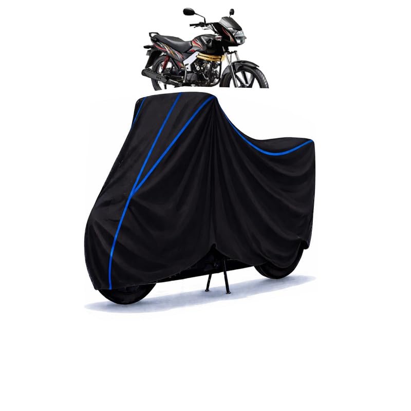 Image of BS4 AHO Bike Cover Water Resistant Universal Motorcycle Rain | Heavy Duty UV Protection, Dust, Scratch Indoor Outdoor All Weather with Black Blue Piping Elastic