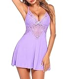 Avidlove Women Nightgown Lace Sleepwear Chemise Lingerie Nighty Soft Sexy Night Dress（Purple,S