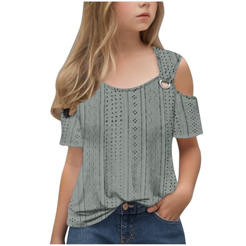 5-14T Baby Girls Shirts Tops 2025 Summer Fashion Hollow Out Cold Shoulder Short Sleeves Loose Comfy T-Shirts