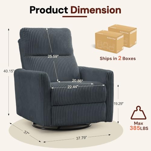 Image of Korser 360 Swivel Glider Rocker Manual Recliner, High Back Corduroy Recliner with Curved Armrests, Dark Grey Nursery Rocking Reclining Chair for Living Room Bedroom Adults