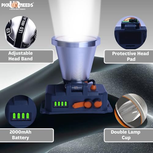 Image of Pick Ur Needs 150 Watt Laser Rechargeable Head Lamp 3 LED Mode Aluminum Body 2000mAh Battery Head Torch /Headlamp for Camping (Silver)