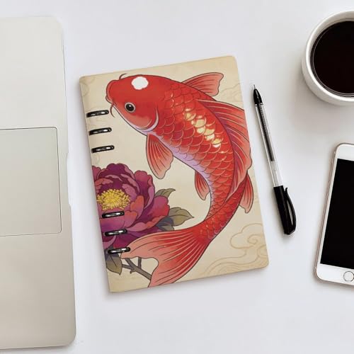 Cuaderno A5 impermeable Koi Carp Bring Spring recargable de piel sintética con papel rayado 5