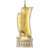 Generisch Fontaine d'extérieur Avec Éclairage LED, Cascade Moderne en Résine Avec Perles De Cristal,Außenbrunnen in Segelboot-Form mit integriertem Wasserbecken für Terrasse, Garten oder Balkon