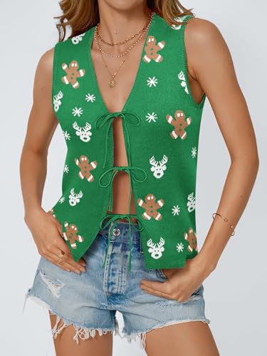 Image of COCCKO Womens Summer Tops Vacation Beach Outfits Cute Tie Front Crochet Vest Knit Sleeveless Sweaters