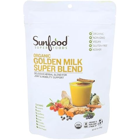 Sunfoods Golden Milk Super Blend - Superfood Golden Milk, Turmeric Powder, Superfood with Turmeric and Ginger, Black Pepper, Cinnamon & Cardamom, Turmeric Latte Powder, Vegan, USDA Organic - 6 oz Cover
