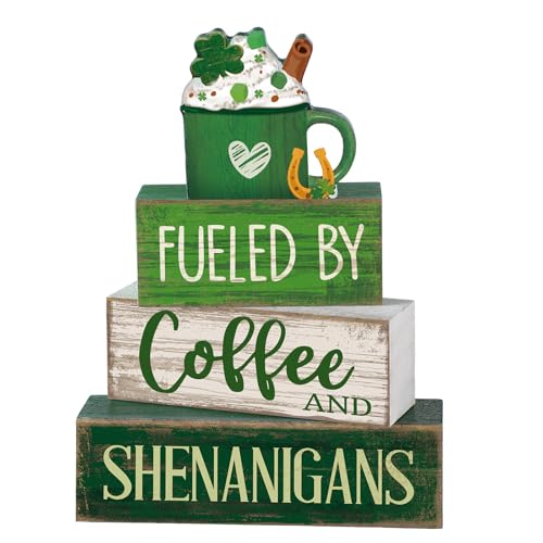 Image of Moucuny 4 Pcs St Patricks Day Table Decoration Wooden Green Ice Cream Cup St. Patrick's Day Tiered Tray Decor Irish Centerpiece Green and White Happy St Patricks Coffee Bar Decor for Home Kitchen