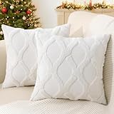 decorUhome Christmas Throw Pillow Covers 18x18 Inch Set of 2, Soft Plush Faux Fur Wool Cream White Couch Pillow Covers, Decorative Neutral Pillow Cases for Bed Sofa Living Room Home Decor