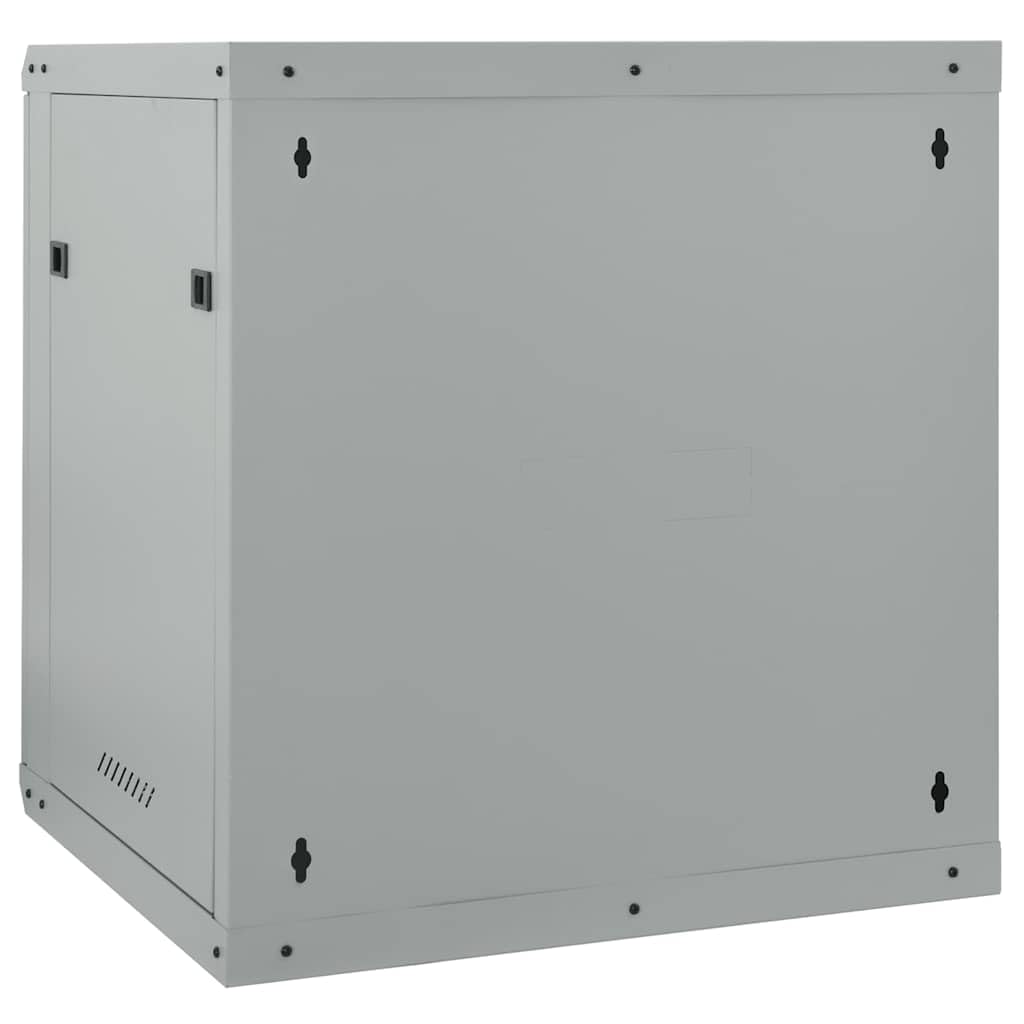 Armadietto di rete 60 x 45 x 65 cm, montaggio a parete, in acciaio, con porta in vetro, per server e apparecchiature informatiche, grigio