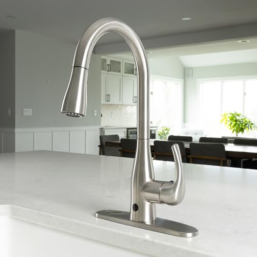 Bio Bidet FLOW Touchless Kitchen Faucet with Pull Down Sprayer, Low Single Handle, Brushed Nickel - Image 3