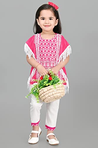 Image of Cotton Casual Embroidered Kaftan Kurta with Pant Set for Girls