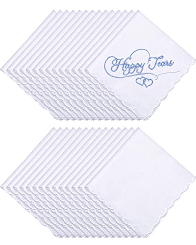 Kinlop 100 Pcs White Handkerchiefs Bulk Bride Wedding Gift Diy Embroidered Handkerchief Cotton Scalloped Hankies Pocket Square Towel 11"X11" Groom Bridal Shower Favor For Men Women #TOP12