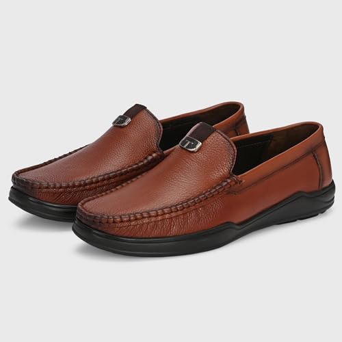 Image of Blue Leather by Centrino Genuine Leather Men's Loafer Shoes | Slip-On with Cushioned Insole | Stylish Round Toe Moccasin for Office, Formal Wear, Business Meeting, Wedding, Party & Everyday Use(4092)