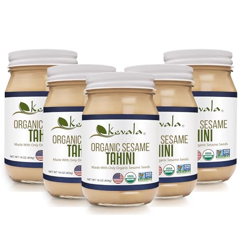 Kevala Organic Sesame Tahini - Vegan Spread, Kosher Butter Paste, Made with Premium Seeds, For Making Hummus, Keto Snacks, 16 oz, 5pack