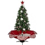 6' Green and Red Musical Lighted Snowing Artificial Christmas Tree White Led Lights PVC Led