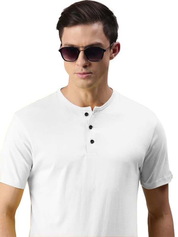 Image of LAZYCHUNKS Regular Fit Solid Henley Half Sleeve Tshirt for Men