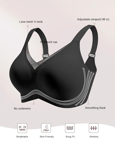 Image of HORISUN Seamless Mesh Lace Bras for Women No Underwire Wireless Bras with Support and Lift Full Coverage Deep V Bralettes