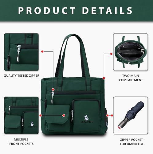 Image of Lusive's Double Pocket Handbag for Women: Stylish, Ideal Companion for Work, Travel, Polyester Material, Spacious 10-liter Capacity, 6 Pockets. (Black & Grey)