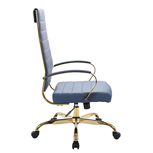 Leisuremod Benmar Modern High-Back Adjustable Swivel Leather Office Chair With Gold Frame (Navy Blue) #TOP4