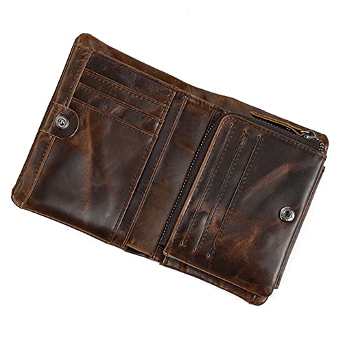 Men's Leather Wallet Large Capacity Trifold Purse Credit Card Holder Case with Snap Closure 10 Card Slots (Coffee)3