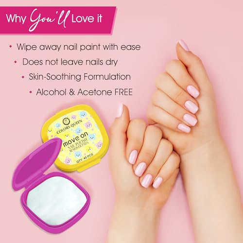 Image of Colors Queen Move On Nail Polish Removers Pads | Easy Application Nail Paint Remover Wipes | Keeps Nails Moisturized & Nourished | Alcohol & Aceton Free Nail Polish Remover Wipes (45 Wipes, Blue)