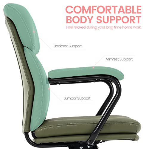 Mfd Living Home Office Chair, Modern Upholstered Mid-Back Pu Leather Task Desk Chair With Arms, Adjustable Rocking Swivel Computer Chair With Wheels (Olive Green) #TOP1