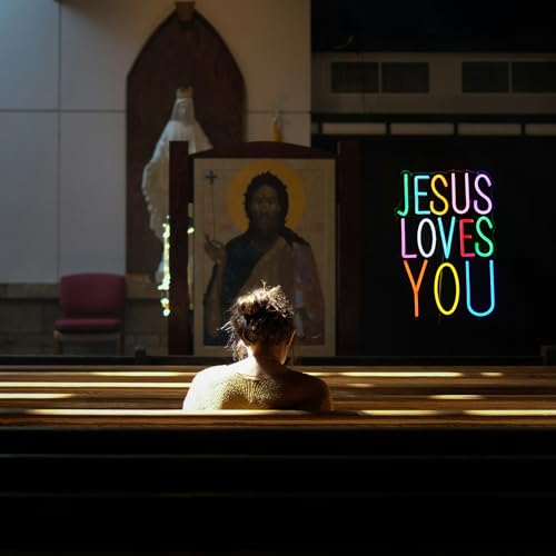 Image of Jesus Loves You Neon sign Colorful Led Letters Sign Neon Light for Wall Decor Dimmable Jesus Light Up Sign for Home Christ Church Wedding Birthday Party Decor(USB Power)