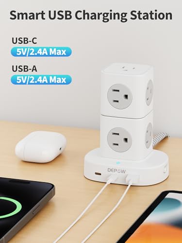 image for DEPOW Power Strip Tower Surge Protector with 9 Outlets 3 USB (2 USB C)