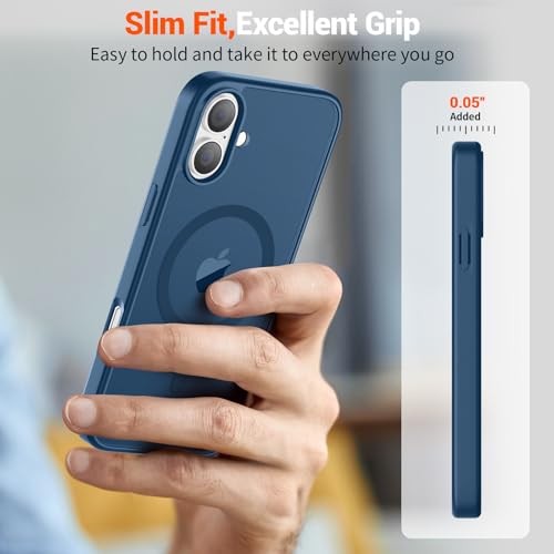 Image of SUPFINE Magnetic for iPhone 16 Case with Screen Protector (Compatible with MagSafe) (Military Grade Drop Protection) Translucent Matte Shockproof with Anti-Fingerprint Phone Case,Deep Blue