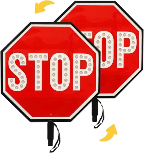 High-Visibility LED Stop Paddle Sign – Handheld with Foam Grip, Double-Sided Traffic Control Safety Sign for Crossing Guards – Stop/Slow Options (Pack of 1)