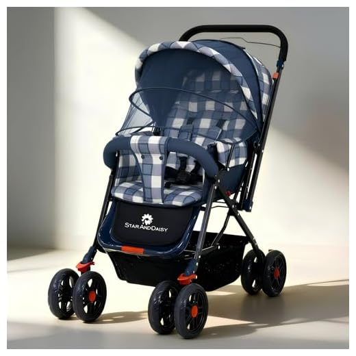 StarAndDaisy Stroller for Baby Boy & Girl 0 to 3 Years / Baby Stroller with Lightweight / Foldable Pram for Baby with 3-Point Safety Harness, Adjustable Backrest, 360° Swivel Wheel, Large Storage, Reversible Handlebar, Extended Mosquito Net (Sigma)