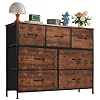 OLIXIS 7 Drawer Dresser for Bedroom, Wide Fabric Storage Tower with Wooden Top and Metal Frame, Closet Chest Organizer Furniture, TV Stand for Living Room Hallway, Rust Brown