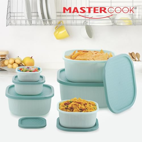 Image of Mastercook Airtight Square Food Storage Containers Set of 6, Sea Green